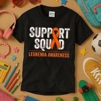 Support Squad Orange Ribbon Leukemia Blood Cancer Awareness Kids T-Shirt thumb 3