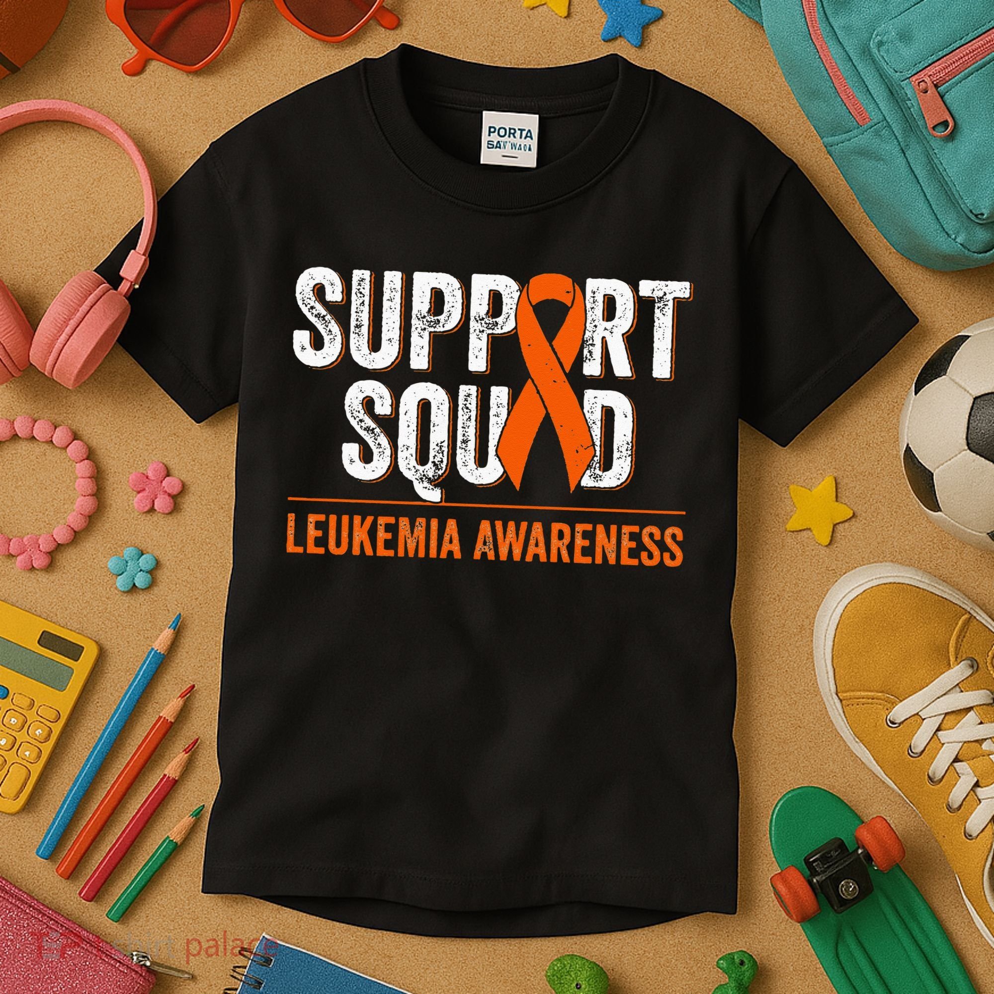 Support Squad Orange Ribbon Leukemia Blood Cancer Awareness Kids T-Shirt