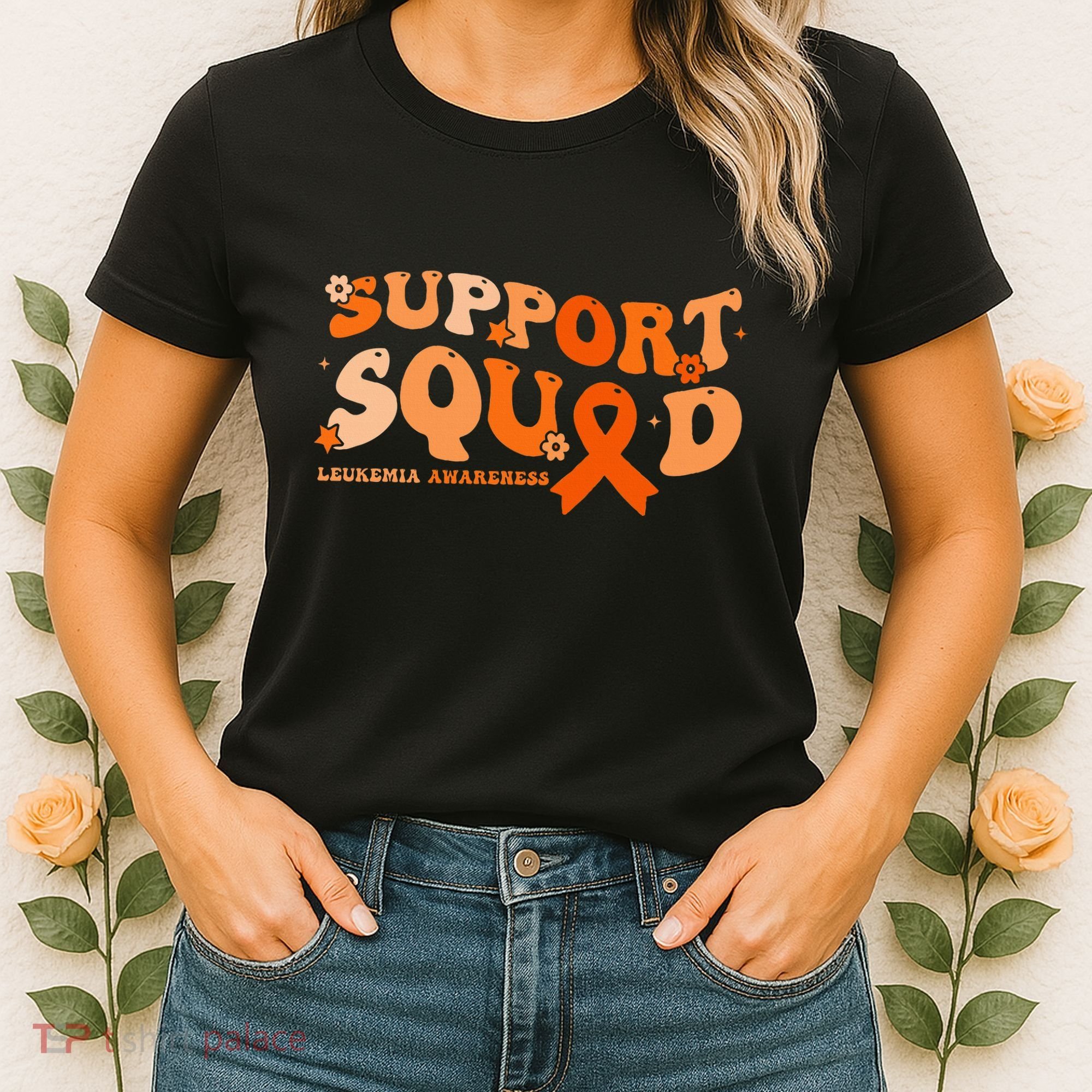 Support Squad Orange Ribbon Leukemia Blood Cancer Awareness Women's T-Shirt