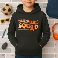 Support Squad Orange Ribbon Leukemia Blood Cancer Awareness Kids Hoodie thumb 2