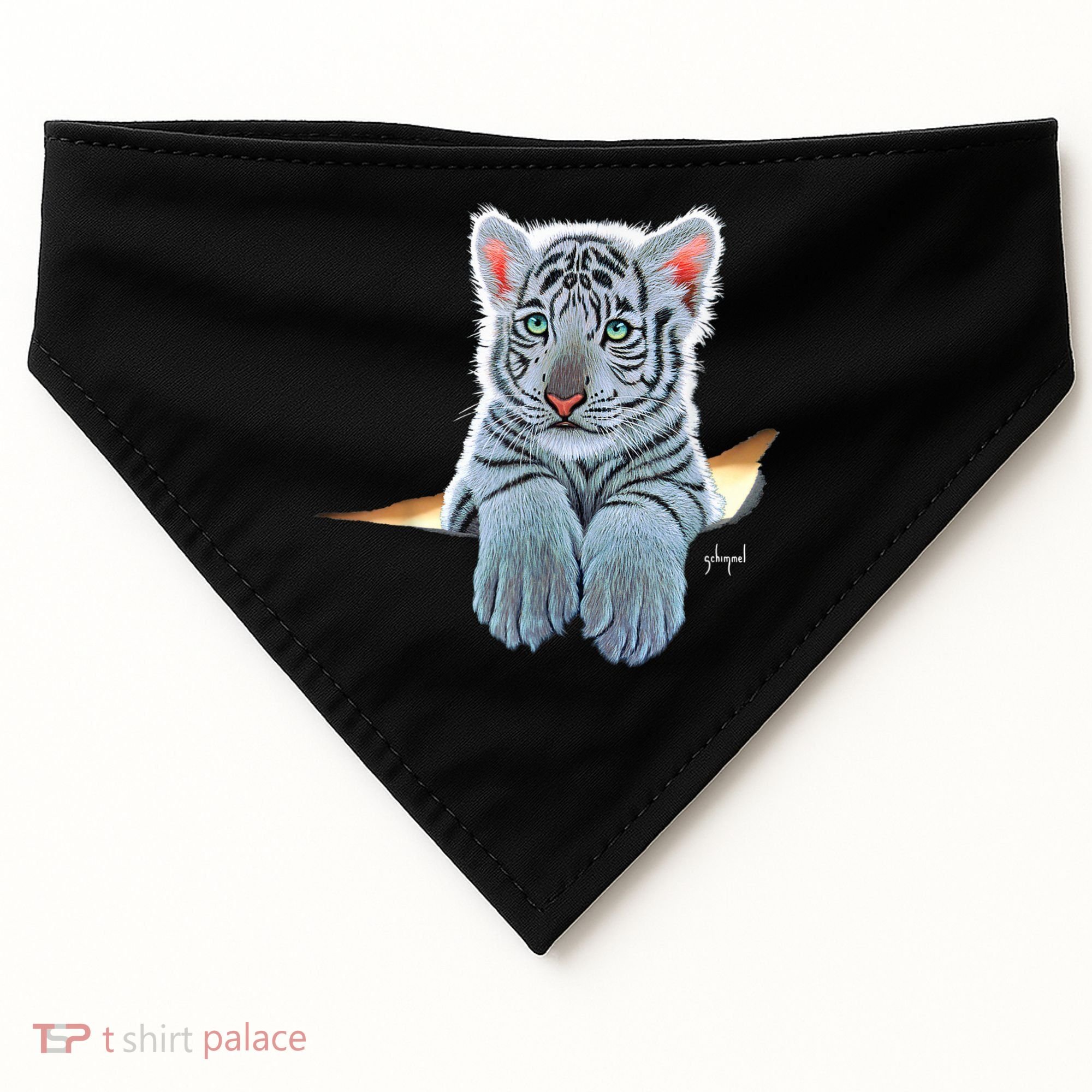 Schim Schimmel Original Artwork, White Tiger Cub USA-Made Doggie Bandana