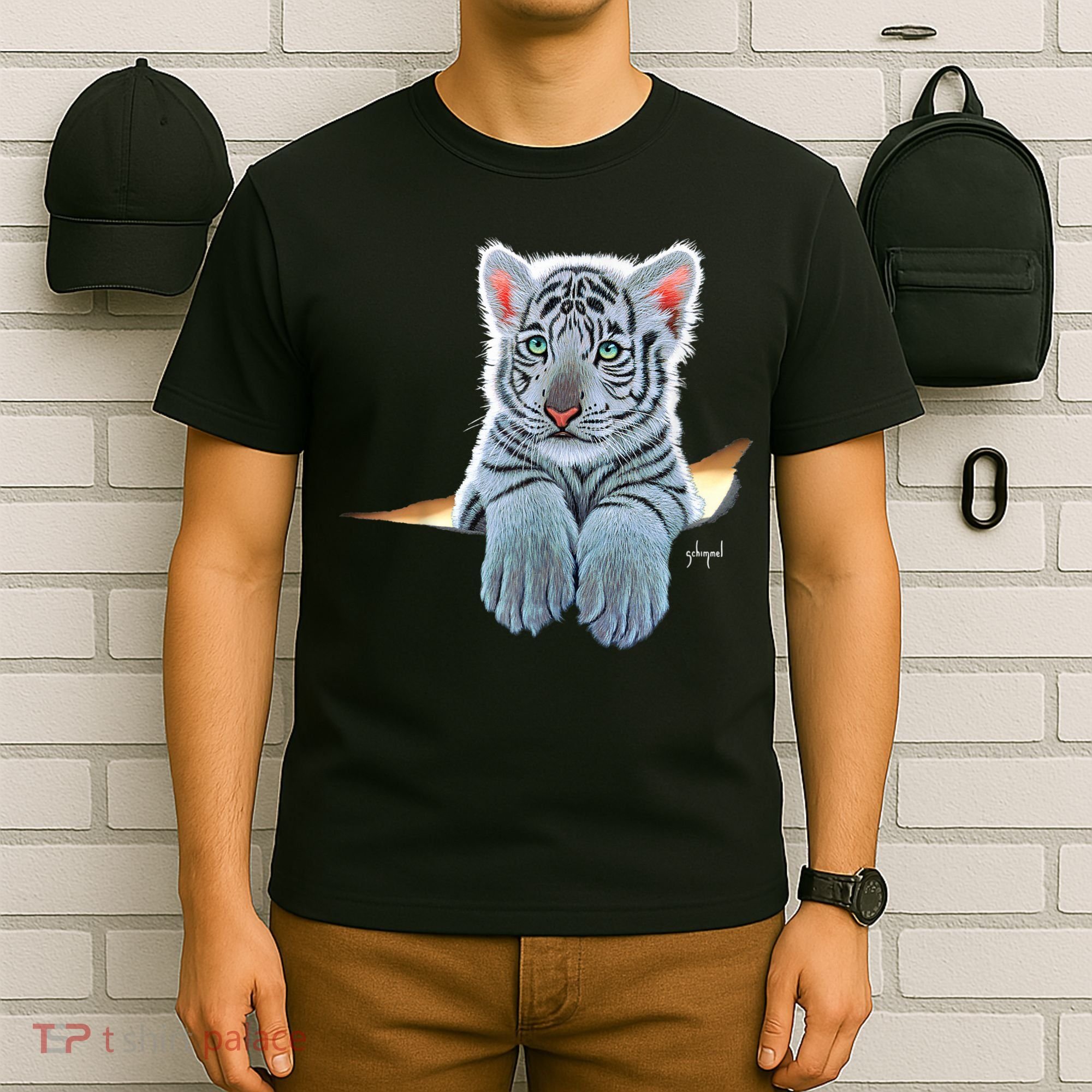 Schim Schimmel Original Artwork, White Tiger Cub T-Shirt