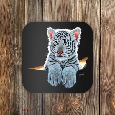 Schim Schimmel Original Artwork, White Tiger Cub Coaster