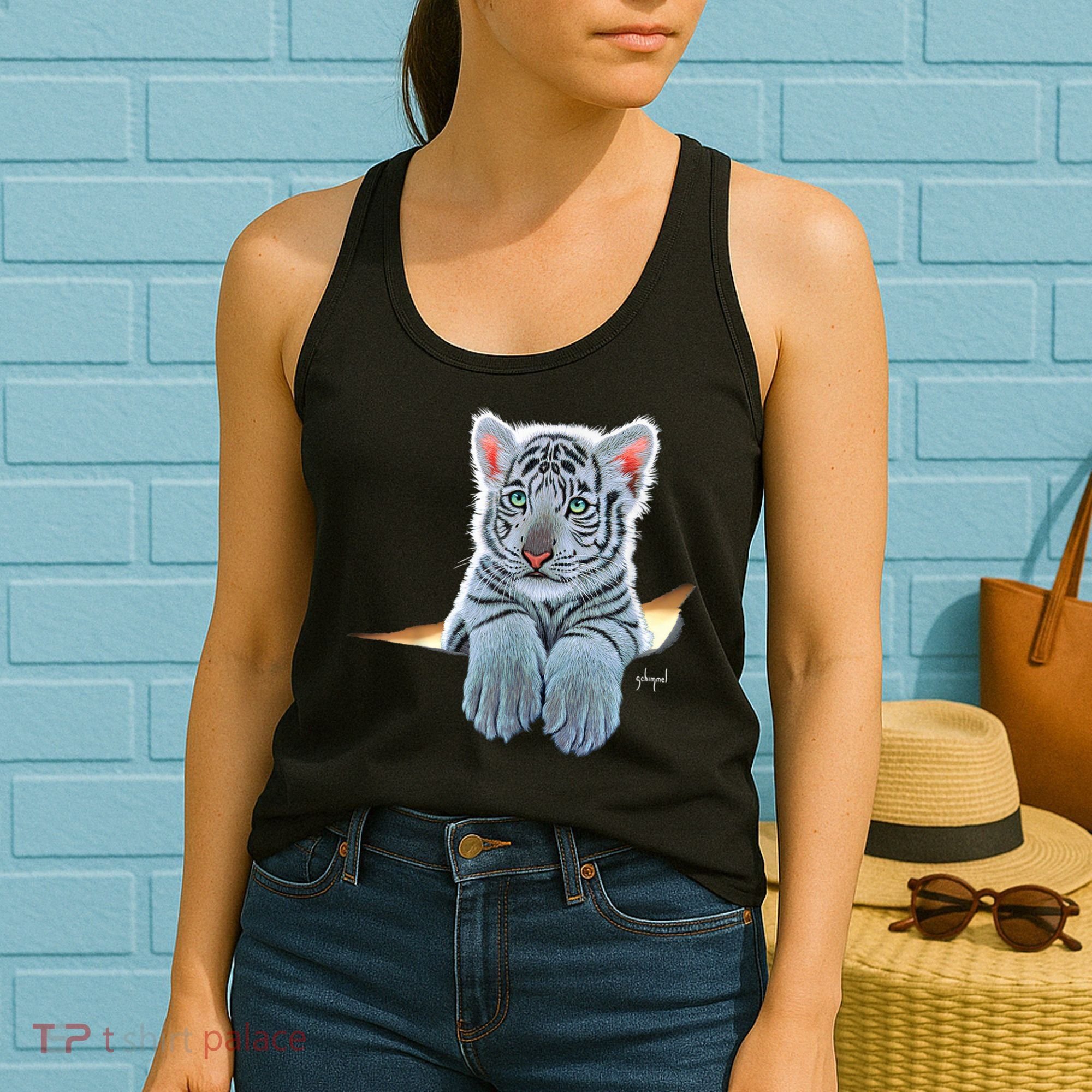 Schim Schimmel Original Artwork, White Tiger Cub Women's Tank Top