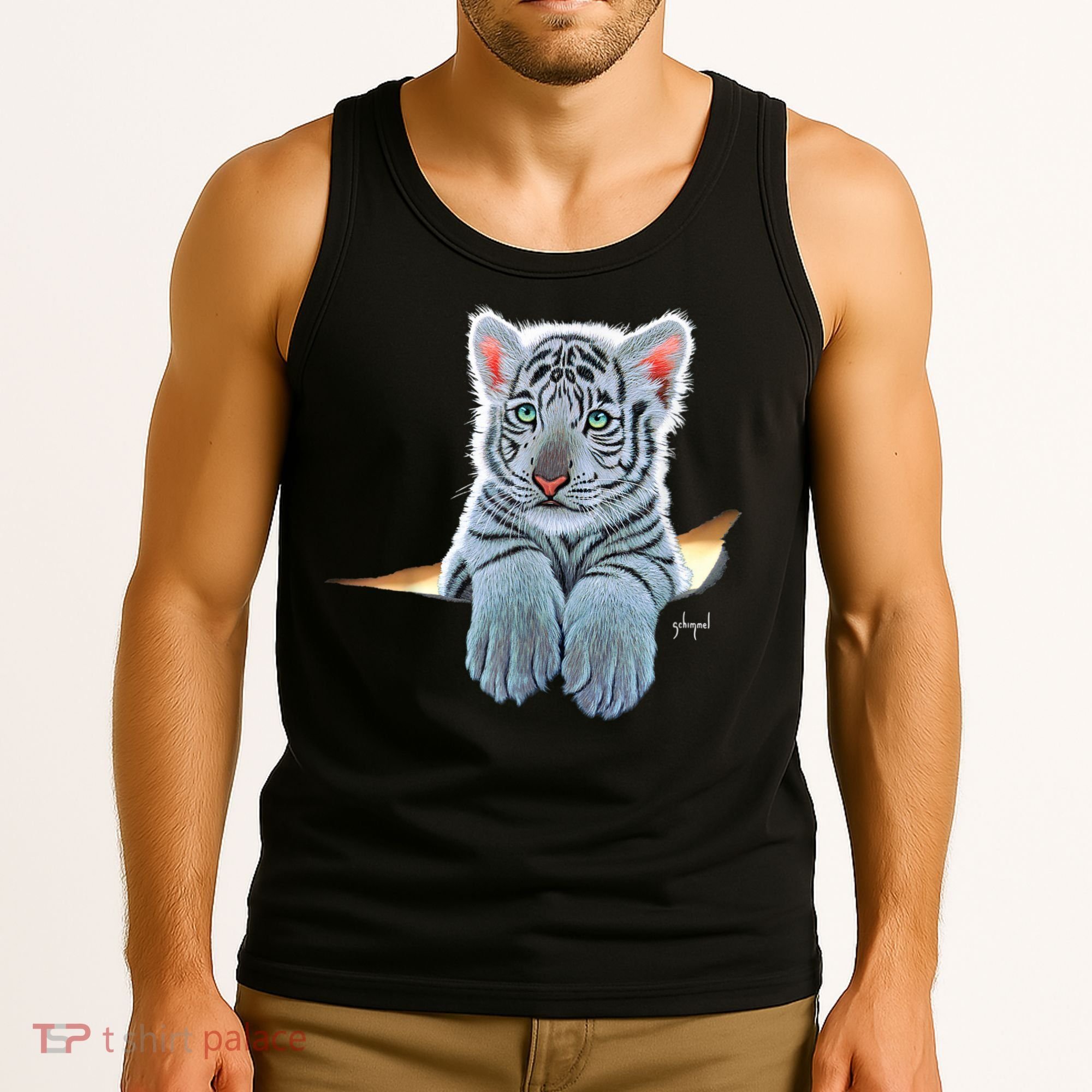 Schim Schimmel Original Artwork, White Tiger Cub Tank Top