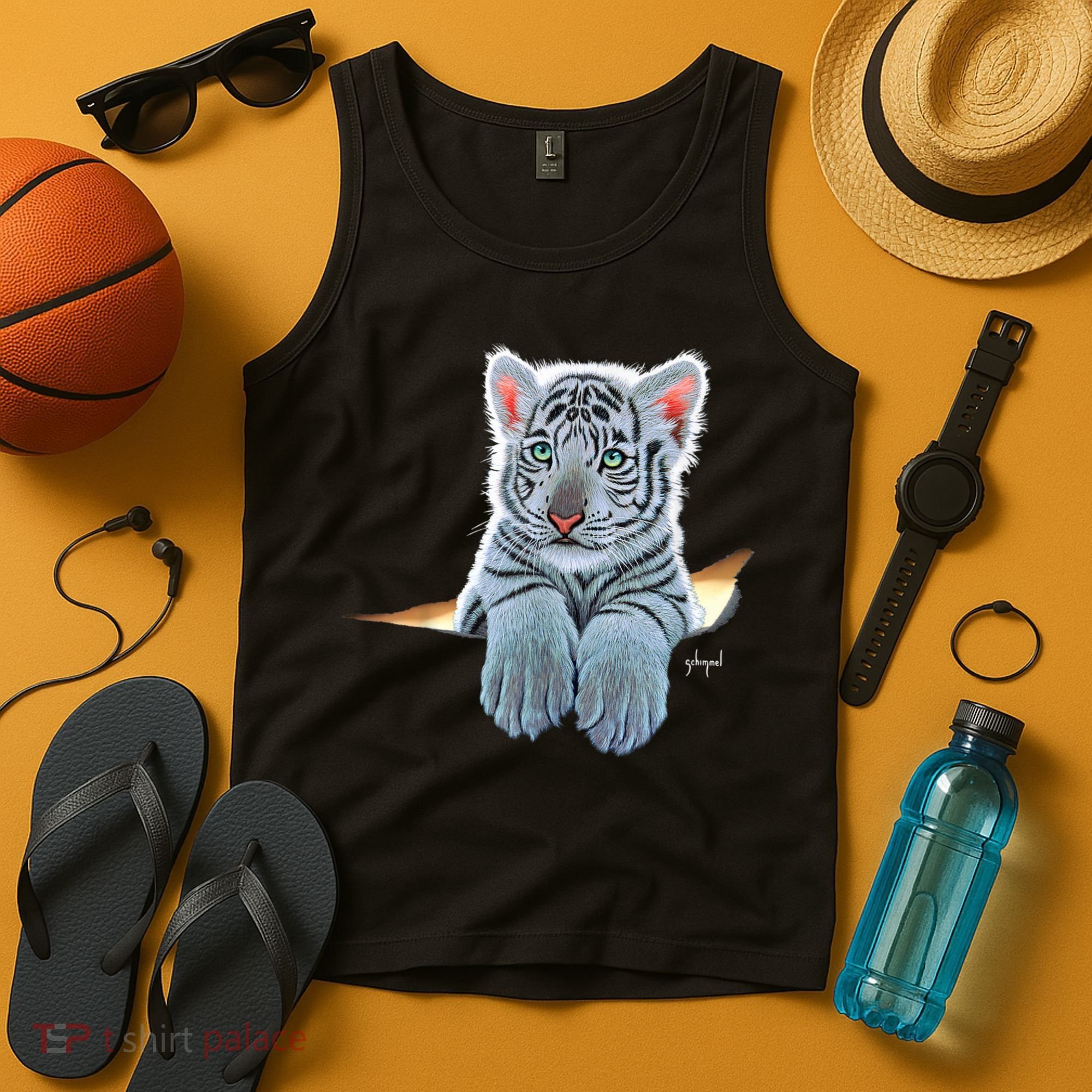 Schim Schimmel Original Artwork, White Tiger Cub Tank Top