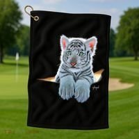Schim Schimmel Original Artwork, White Tiger Cub Golf Towel thumb 1