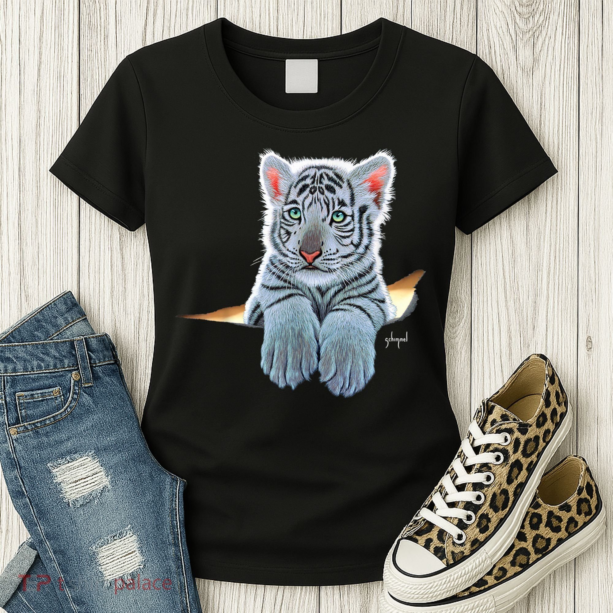 Schim Schimmel Original Artwork, White Tiger Cub Women's T-Shirt