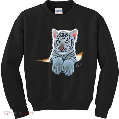 Schim Schimmel Original Artwork, White Tiger Cub Kids Sweatshirt