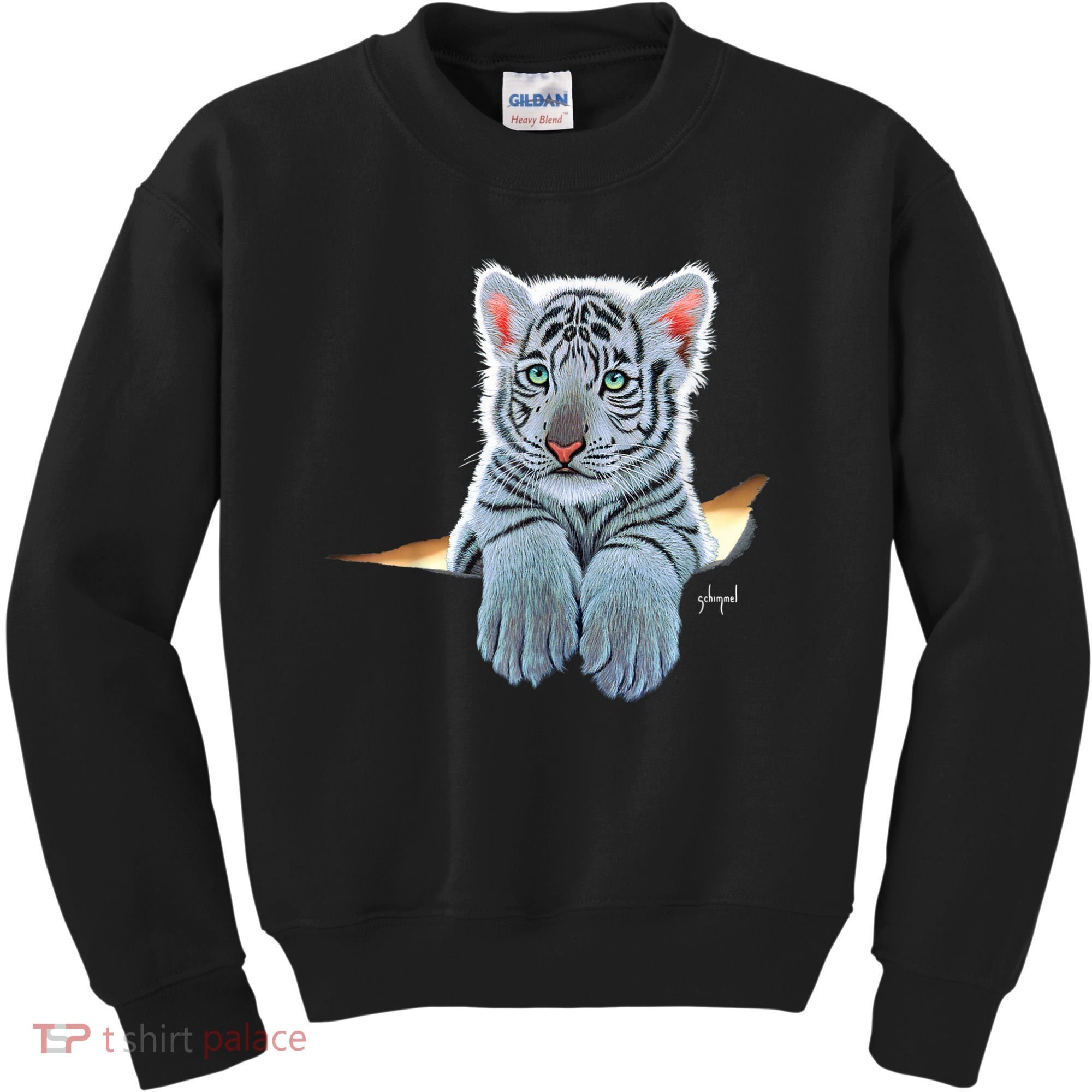 Schim Schimmel Original Artwork, White Tiger Cub Kids Sweatshirt