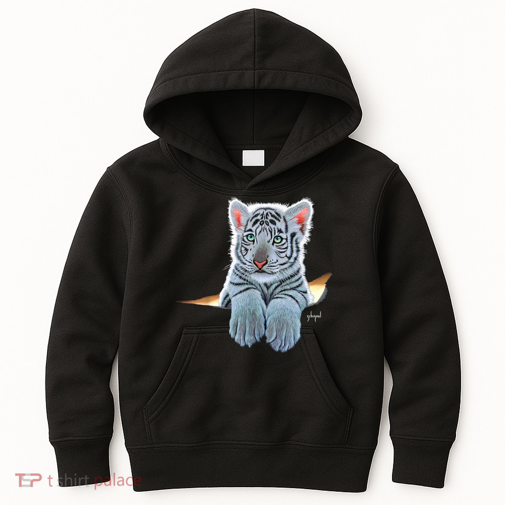 Schim Schimmel Original Artwork, White Tiger Cub Kids Hoodie
