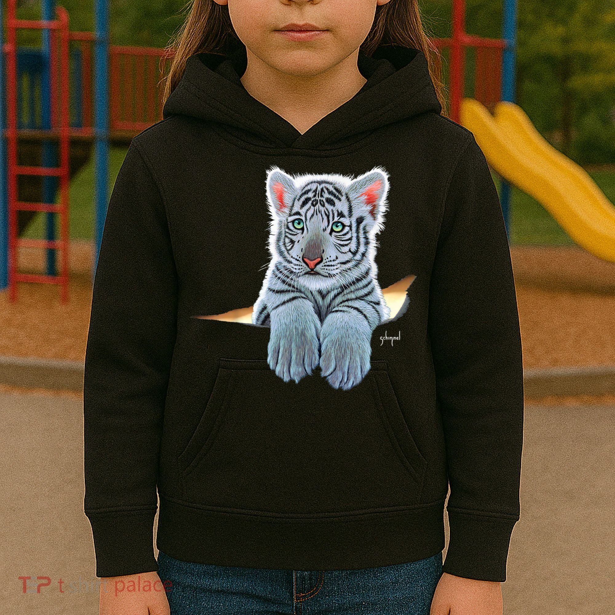 Schim Schimmel Original Artwork, White Tiger Cub Kids Hoodie