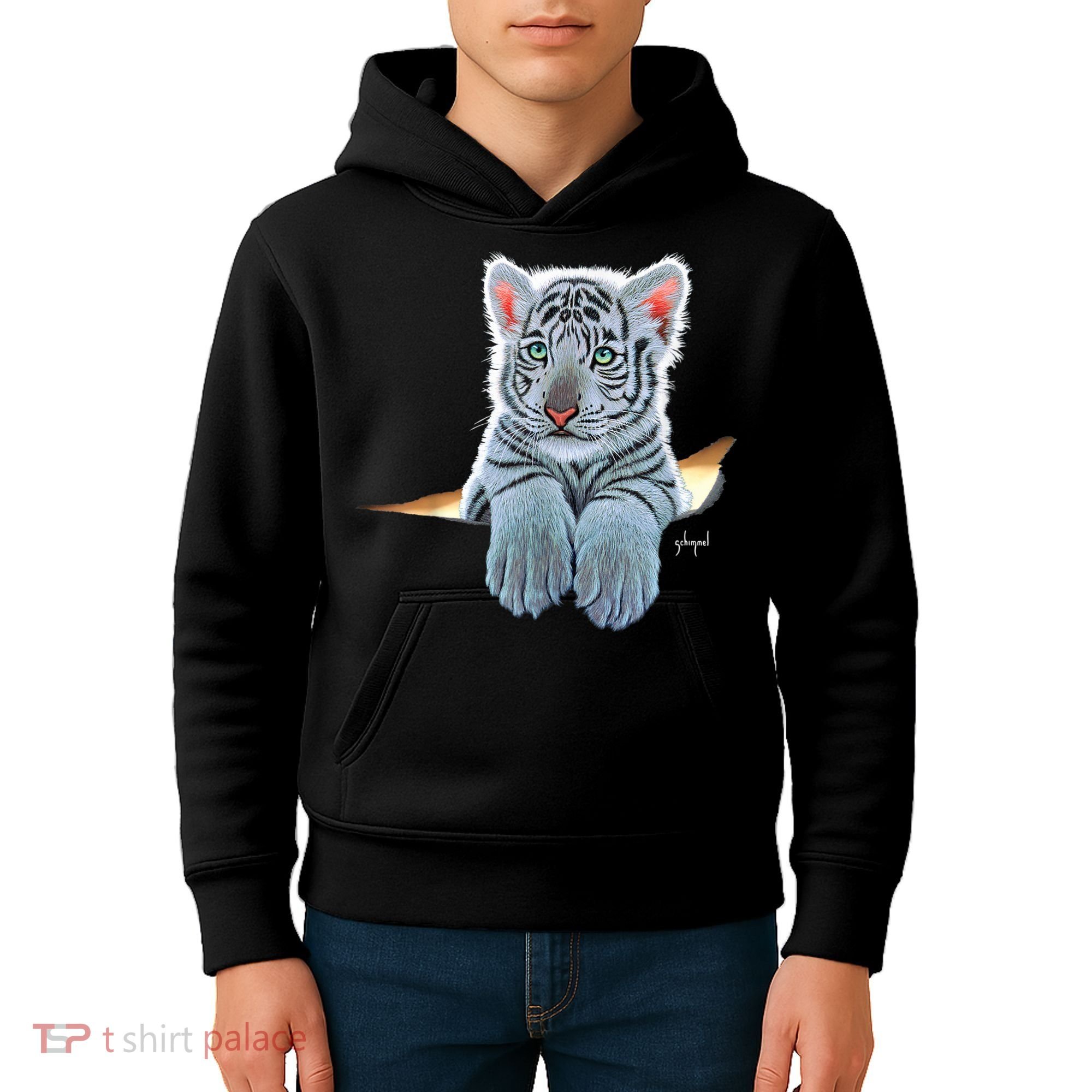 Schim Schimmel Original Artwork, White Tiger Cub Kids Hoodie