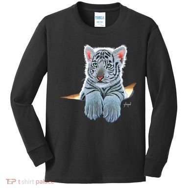 Schim Schimmel Original Artwork, White Tiger Cub Kids Long Sleeve Shirt