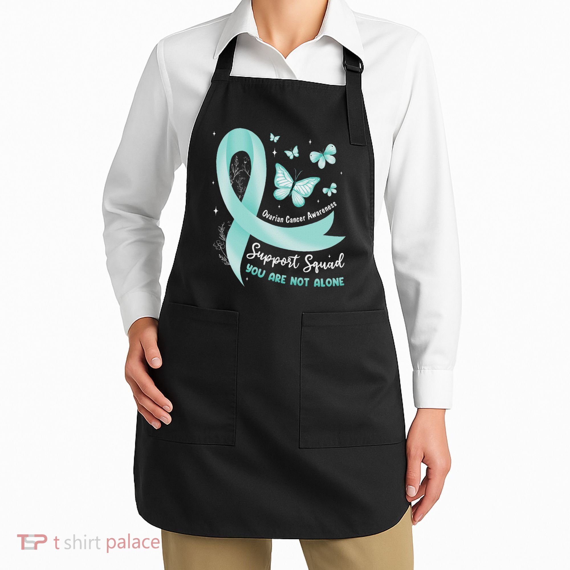 Support Squad Ovarian Cancer Awareness Teal Ribbon Butterfly Apron