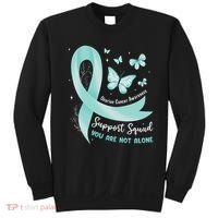 Support Squad Ovarian Cancer Awareness Teal Ribbon Butterfly Sweatshirt thumb 0