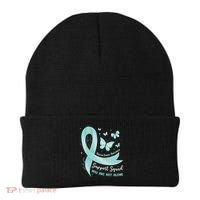 Support Squad Ovarian Cancer Awareness Teal Ribbon Butterfly Beanie thumb 0