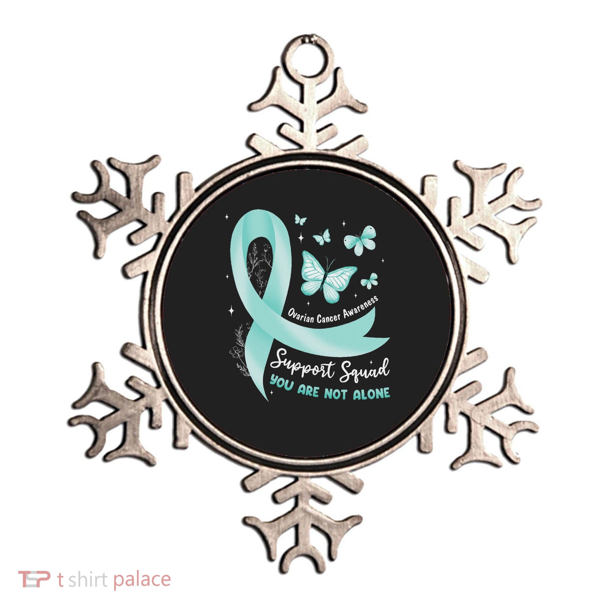 Support Squad Ovarian Cancer Awareness Teal Ribbon Butterfly Ornament