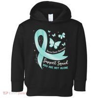 Support Squad Ovarian Cancer Awareness Teal Ribbon Butterfly Toddler Hoodie thumb 0