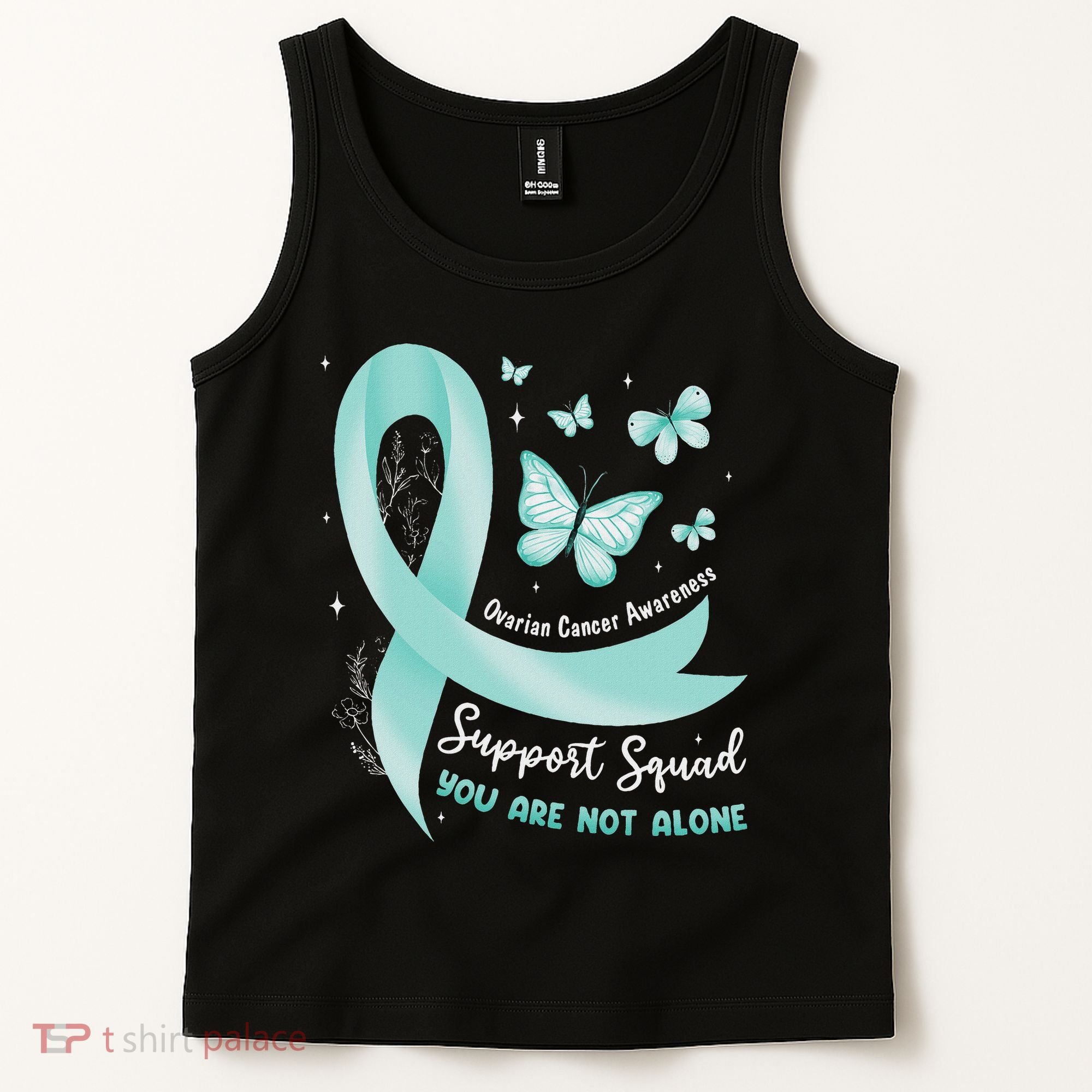 Support Squad Ovarian Cancer Awareness Teal Ribbon Butterfly Tank Top