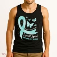 Support Squad Ovarian Cancer Awareness Teal Ribbon Butterfly Tank Top thumb 3