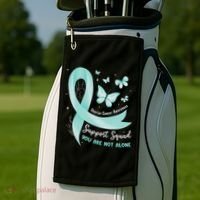 Support Squad Ovarian Cancer Awareness Teal Ribbon Butterfly Golf Towel thumb 2