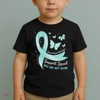 Support Squad Ovarian Cancer Awareness Teal Ribbon Butterfly Toddler T-Shirt thumb 2