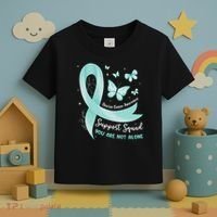 Support Squad Ovarian Cancer Awareness Teal Ribbon Butterfly Toddler T-Shirt thumb 3