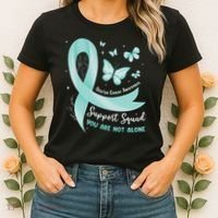 Support Squad Ovarian Cancer Awareness Teal Ribbon Butterfly Women's T-Shirt thumb 2