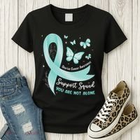Support Squad Ovarian Cancer Awareness Teal Ribbon Butterfly Women's T-Shirt thumb 3