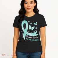 Support Squad Ovarian Cancer Awareness Teal Ribbon Butterfly Women's T-Shirt thumb 4