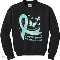 Support Squad Ovarian Cancer Awareness Teal Ribbon Butterfly Kids Sweatshirt thumb 0