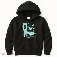 Support Squad Ovarian Cancer Awareness Teal Ribbon Butterfly Kids Hoodie thumb 0