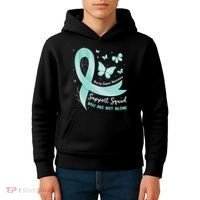 Support Squad Ovarian Cancer Awareness Teal Ribbon Butterfly Kids Hoodie thumb 4