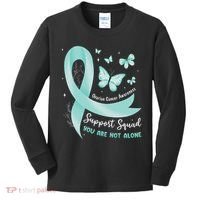 Support Squad Ovarian Cancer Awareness Teal Ribbon Butterfly Kids Long Sleeve Shirt thumb 0