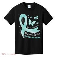 Support Squad Ovarian Cancer Awareness Teal Ribbon Butterfly Kids T-Shirt thumb 0