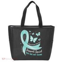 Support Squad Ovarian Cancer Awareness Teal Ribbon Butterfly Tote Bag thumb 0