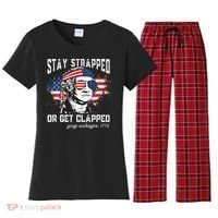 Stay Strapped Or Get Clapped George Washington 4th Of July Women's Flannel Pajama Set thumb 0