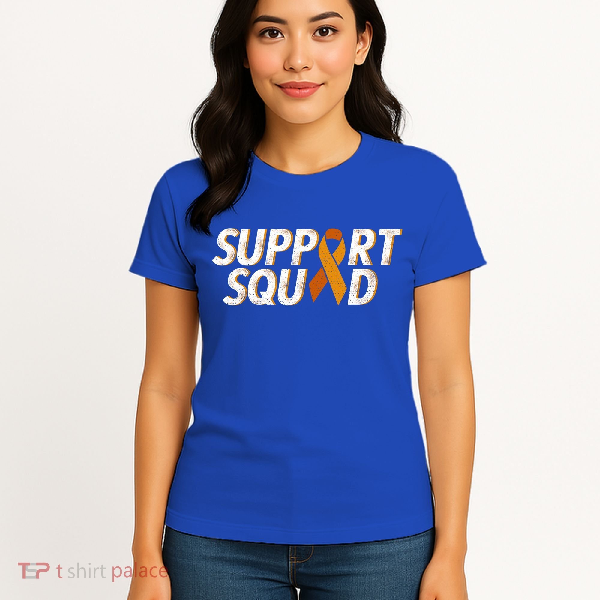 Support Squad Orange Ribbon Kidney Cancer Awareness Gift Women's T-Shirt