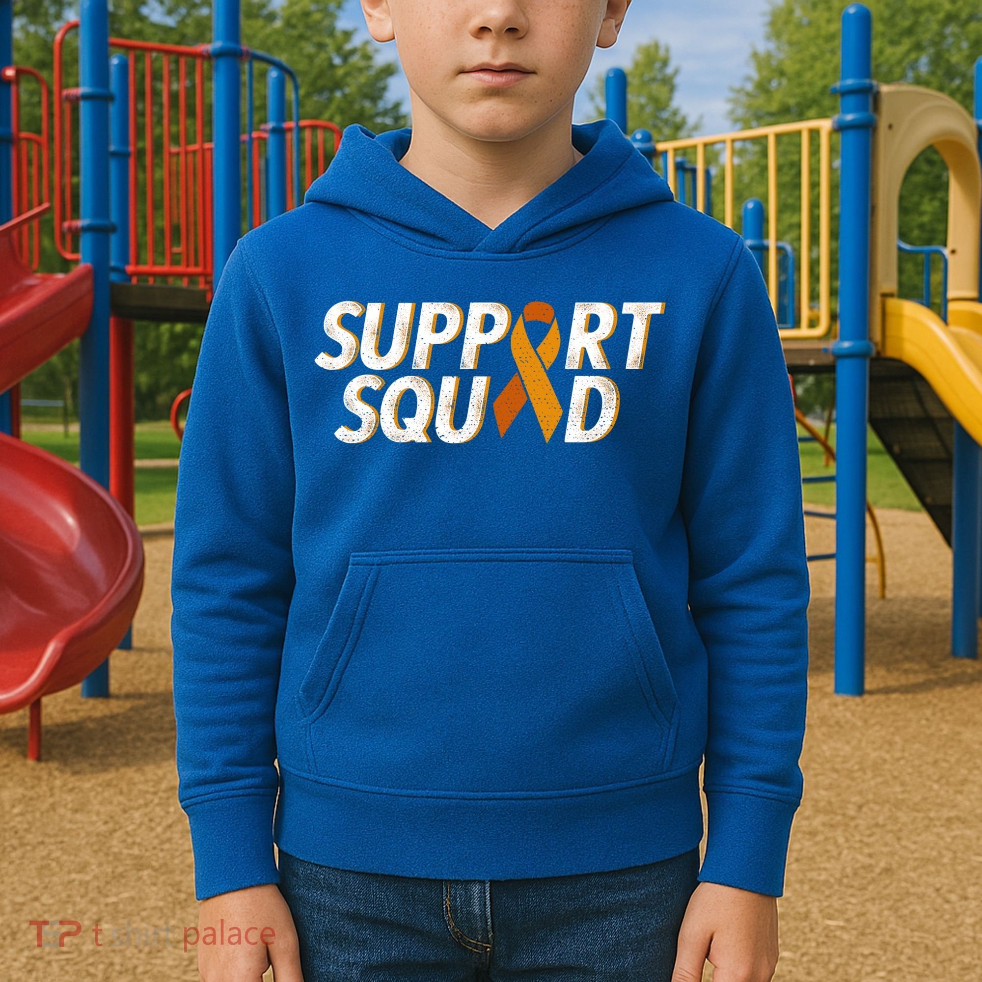 Support Squad Orange Ribbon Kidney Cancer Awareness Gift Kids Hoodie