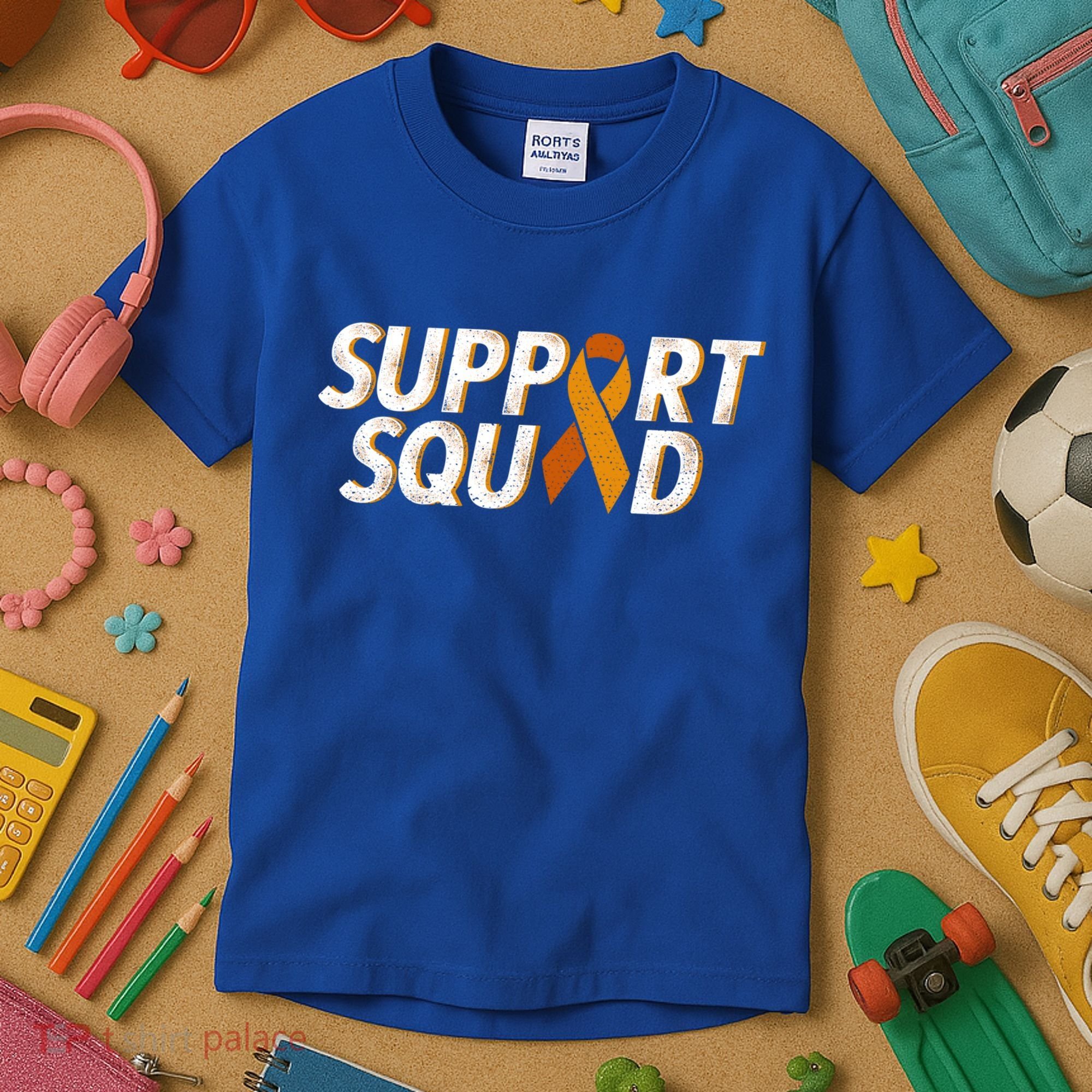 Support Squad Orange Ribbon Kidney Cancer Awareness Gift Kids T-Shirt