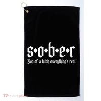 Sober Son Of A Bitch Everythings Real Alcoholics Aa Recovery Golf Towel thumb 0