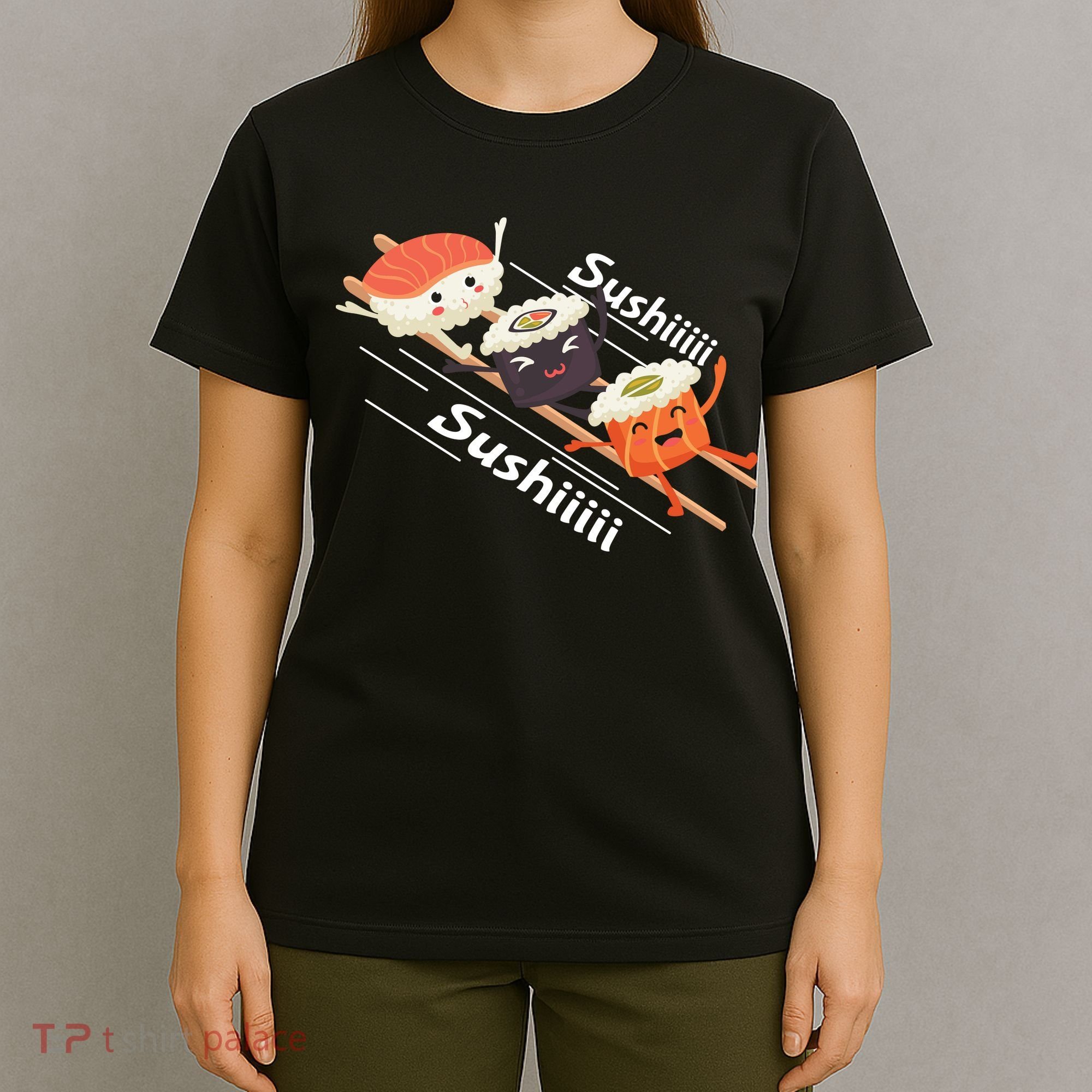 Sushi Sliding On Chopsticks Funny Graphic Plus Size Shirt For Girl Boy Unisex T-Shirt