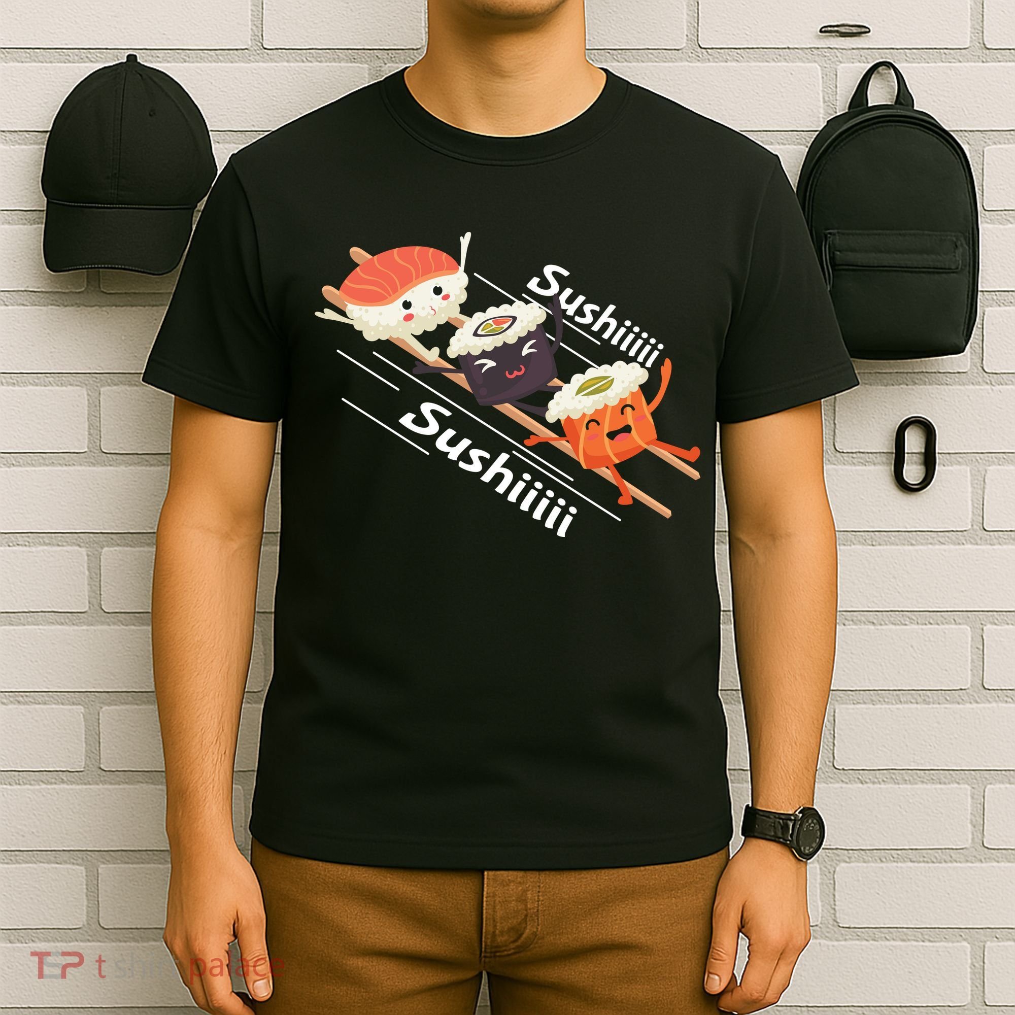 Sushi Sliding On Chopsticks Funny Graphic Plus Size Shirt For Girl Boy Unisex T-Shirt