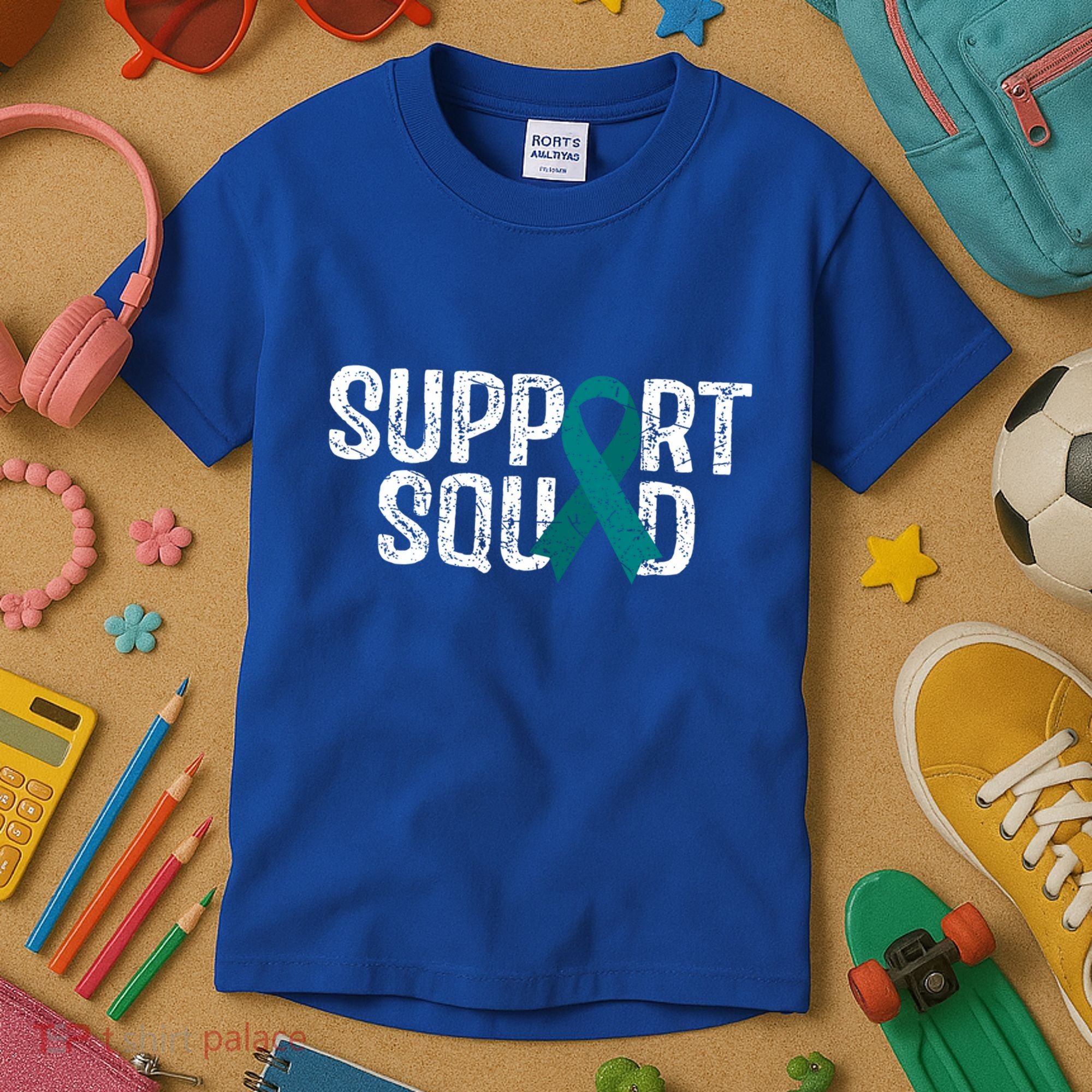Support Squad Ovarian Cancer Awareness Gift Kids T-Shirt