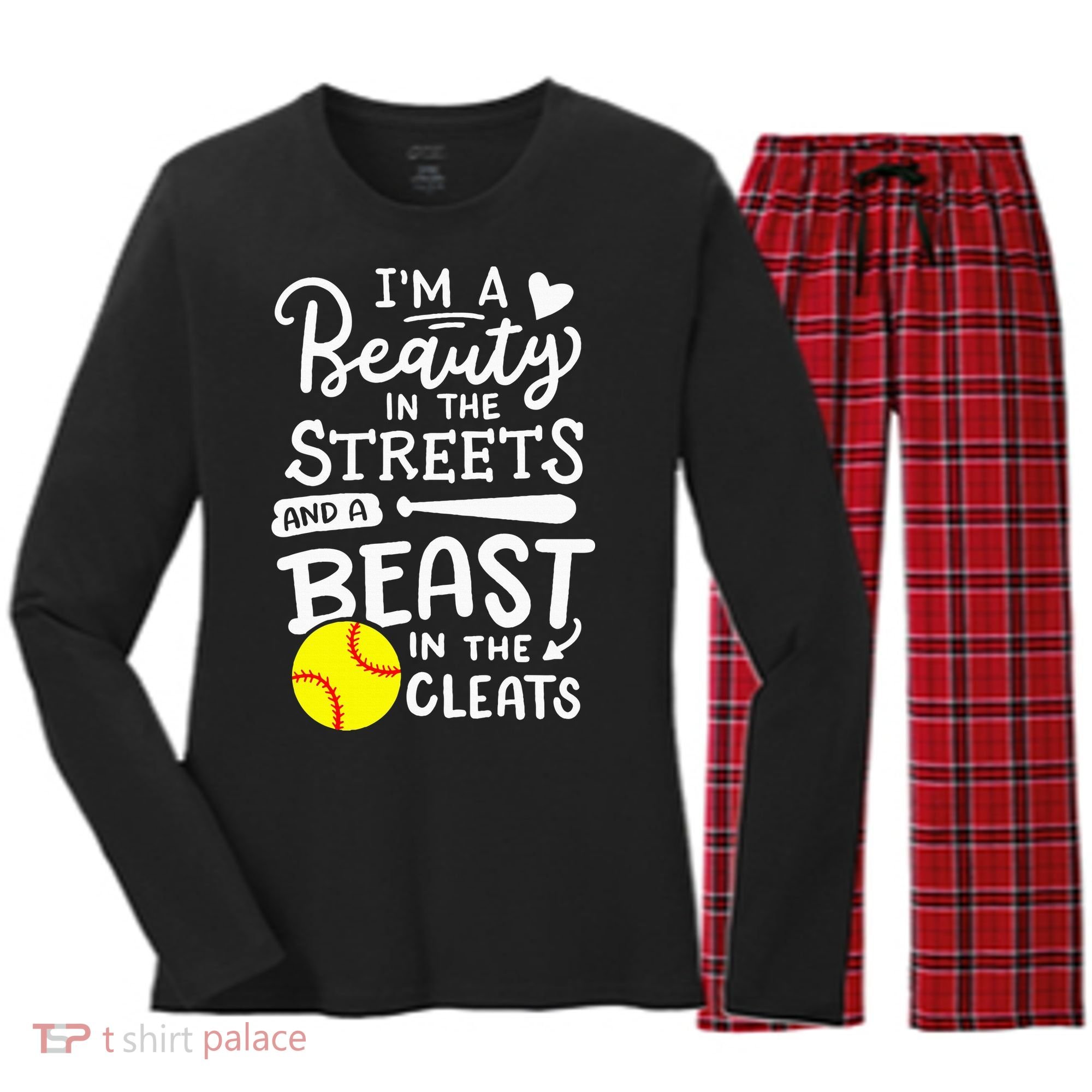 Softball Softball Player Women's Long Sleeve Flannel Pajama Set 