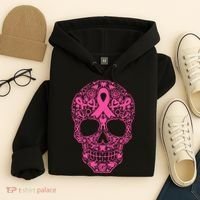 Sugar Skull Pink Ribbon Calavera Breast Cancer Awareness Hoodie thumb 4