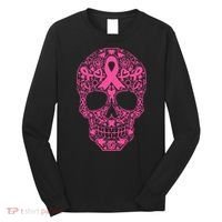 Sugar Skull Pink Ribbon Calavera Breast Cancer Awareness Long Sleeve Shirt thumb 0
