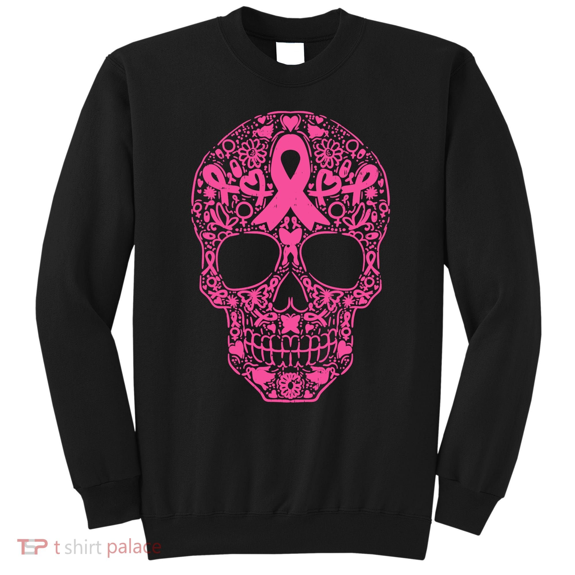 Sugar Skull Pink Ribbon Calavera Breast Cancer Awareness Sweatshirt