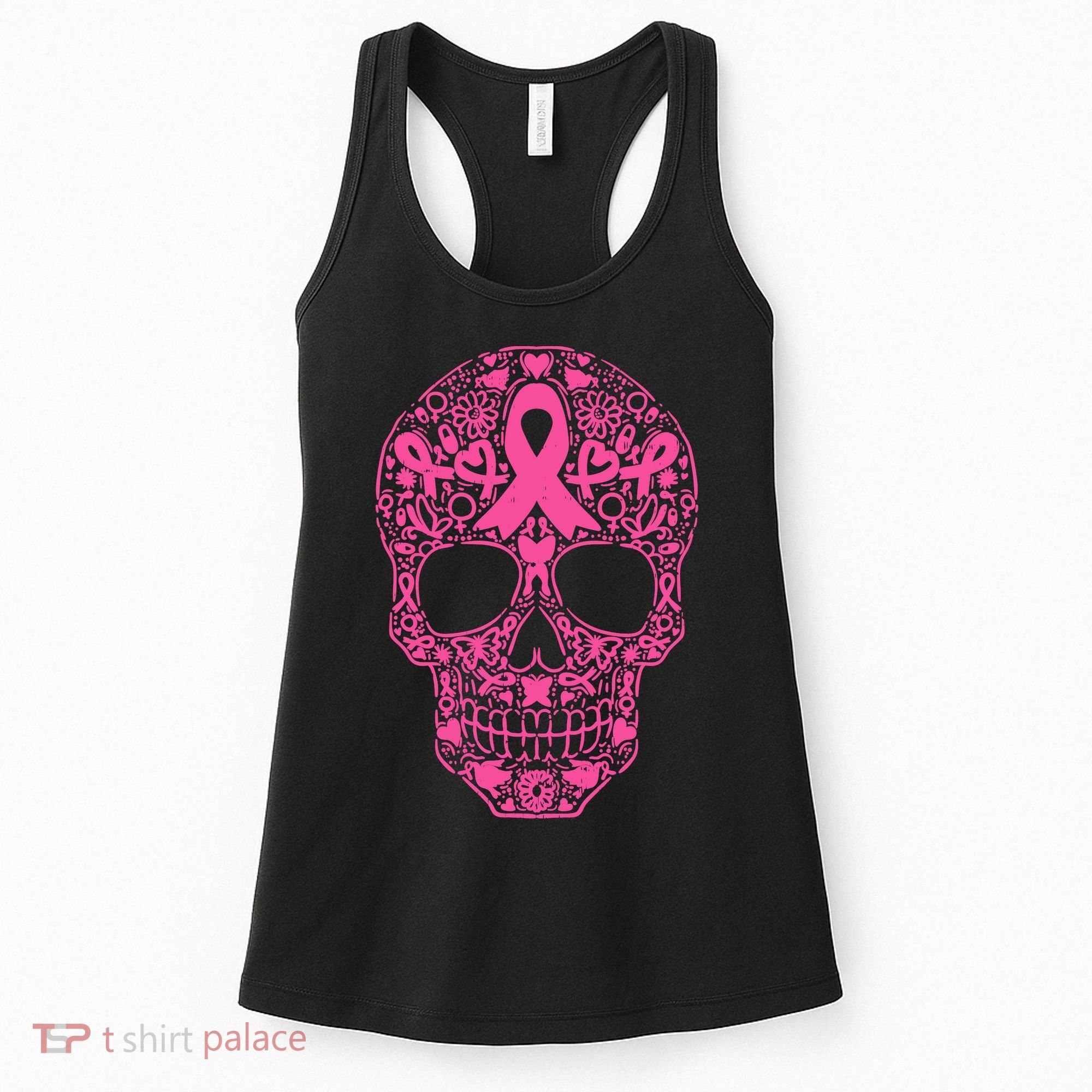 Sugar Skull Pink Ribbon Calavera Breast Cancer Awareness Women's Tank Top
